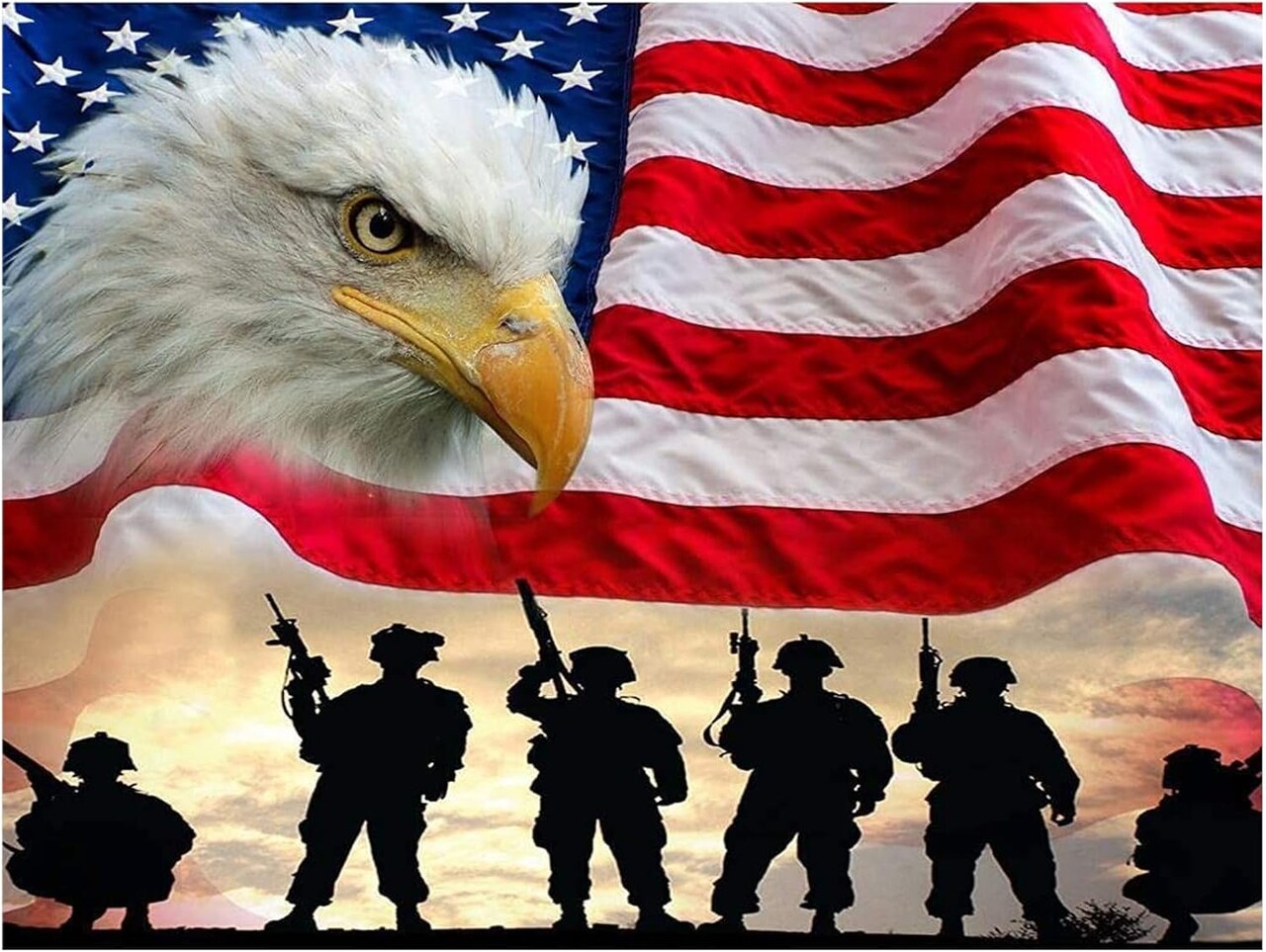 5D Paint-by-Numbers Kit featuring a patriotic national flag and eagle design—full round diamond DIY art for home wall décor, 15.7×11.8 inches.